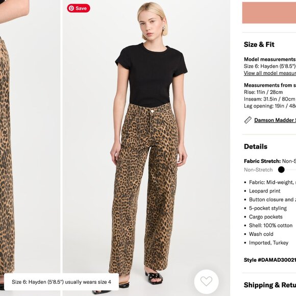 Damson Madder Denim - Damson Madder Leopard Cargo Pants Jeans - size 6 US /10 Euro